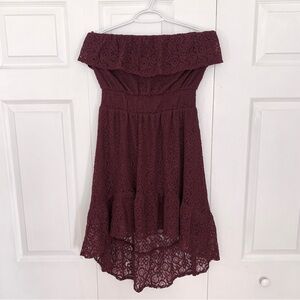 DYNAMITE Burgundy Lace High-Low Strapless Bustier Dress Women’s Size Medium
